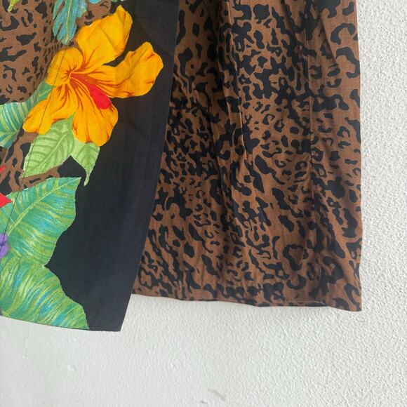 Vintage Wrap Skirt Leopard Print Midi Tropical Floral Flowy Rayon 90s Maximalist - Picture 3 of 6